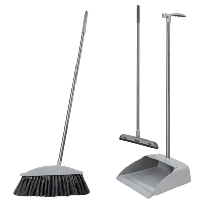 RealG RC-K-1253 Čistiaca sada s metlou, lopatkou, 3-v-1 stierkou na okná, sivá