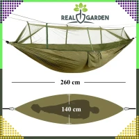 RealG RC-K-878 Turistická hamaka s moskytiérou 140 x 260 cm, zelená