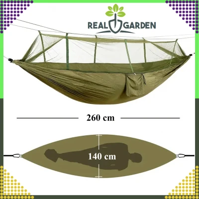RealG RC-K-878 Turistická hamaka s moskytiérou 140 x 260 cm, zelená
