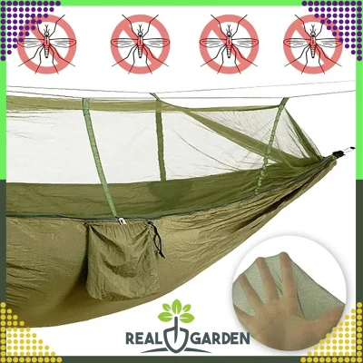RealG RC-K-878 Turistická hamaka s moskytiérou 140 x 260 cm, zelená