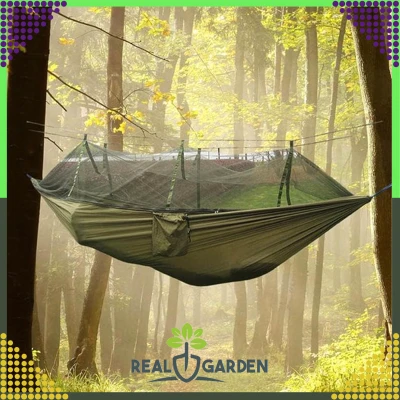 RealG RC-K-878 Turistická hamaka s moskytiérou 140 x 260 cm, zelená