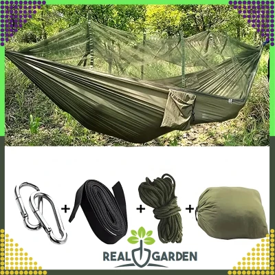 RealG RC-K-878 Turistická hamaka s moskytiérou 140 x 260 cm, zelená