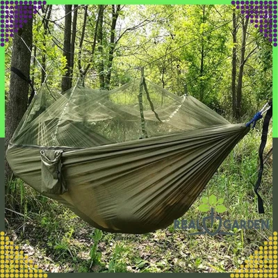 RealG RC-K-878 Turistická hamaka s moskytiérou 140 x 260 cm, zelená