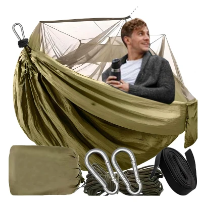 RealG RC-K-878 Turistická hamaka s moskytiérou 140 x 260 cm, zelená