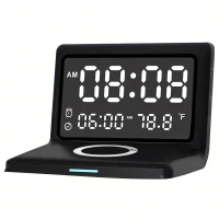 RealG RC-K-1626 Digitální budík se zrcadlem, bezdrátovou nabíječkou Qi 15W, černý