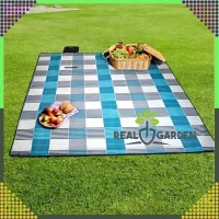 RealG RC-K-1747 Pikniková deka plážová s izolací 200 x 200 cm, modro-šedá