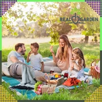 RealG RC-K-1747 Pikniková deka plážová s izolací 200 x 200 cm, modro-šedá