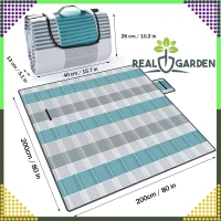 RealG RC-K-1747 Pikniková deka plážová s izolací 200 x 200 cm, modro-šedá