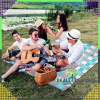 RealG RC-K-1747 Pikniková deka plážová s izolací 200 x 200 cm, modro-šedá