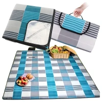 RealG RC-K-1747 Pikniková deka plážová s izolací 200 x 200 cm, modro-šedá
