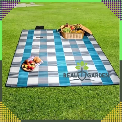 RealG RC-K-1747 Pikniková deka plážová s izolací 200 x 200 cm, modro-šedá