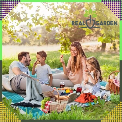 RealG RC-K-1747 Pikniková deka plážová s izolací 200 x 200 cm, modro-šedá