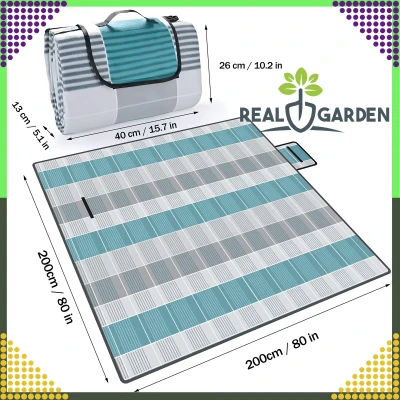RealG RC-K-1747 Pikniková deka plážová s izolací 200 x 200 cm, modro-šedá