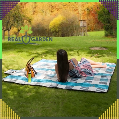 RealG RC-K-1747 Pikniková deka plážová s izolací 200 x 200 cm, modro-šedá
