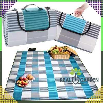 RealG RC-K-1747 Pikniková deka plážová s izolací 200 x 200 cm, modro-šedá