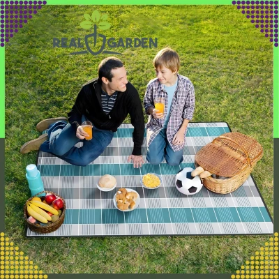 RealG RC-K-1747 Pikniková deka plážová s izolací 200 x 200 cm, modro-šedá