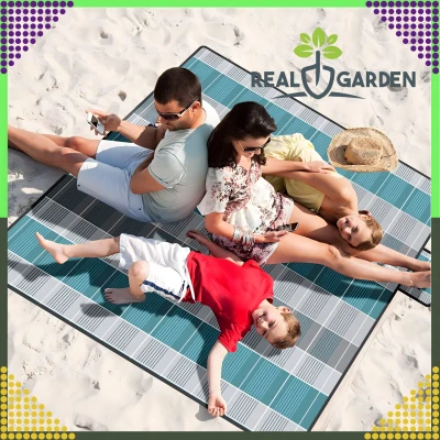 RealG RC-K-1747 Pikniková deka plážová s izolací 200 x 200 cm, modro-šedá