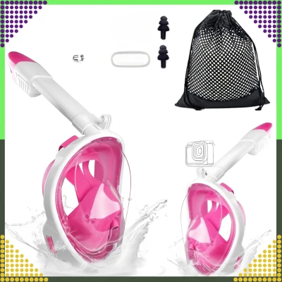 RealG RC-K-1758 Celoobličejová šnorchlovací maska L/XL, růžovo-bílá
