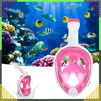 RealG RC-K-1758 Celoobličejová šnorchlovací maska L/XL, růžovo-bílá