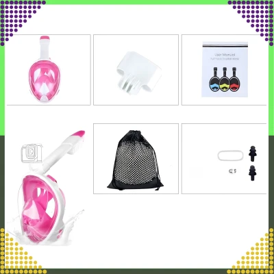 RealG RC-K-1758 Celoobličejová šnorchlovací maska L/XL, růžovo-bílá
