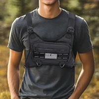 RealG RC-K-1627 Taktická sportovní hrudní taška na běh, voděodolná, černá