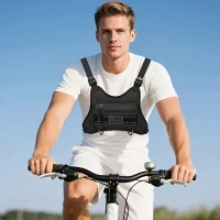 RealG RC-K-1627 Taktická sportovní hrudní taška na běh, voděodolná, černá