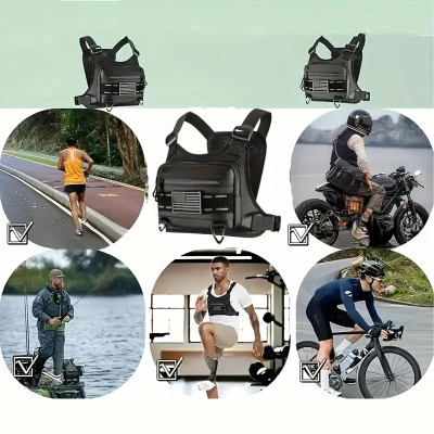 RealG RC-K-1627 Taktická sportovní hrudní taška na běh, voděodolná, černá