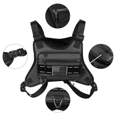 RealG RC-K-1627 Taktická sportovní hrudní taška na běh, voděodolná, černá