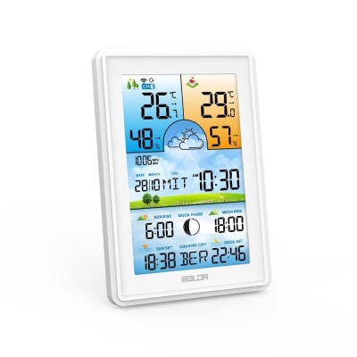 Bezdrôtová meteorologická stanica Bauerkraft G-806, vlhkomer, hodiny, fázy mesiaca, kalendár, budík, biela farba