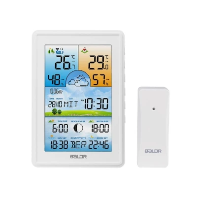 Bezdrôtová meteorologická stanica Bauerkraft G-806, vlhkomer, hodiny, fázy mesiaca, kalendár, budík, biela farba