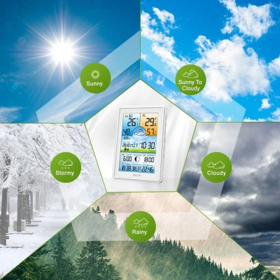 Bezdrôtová meteorologická stanica Bauerkraft G-806, vlhkomer, hodiny, fázy mesiaca, kalendár, budík, biela farba