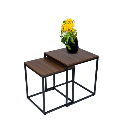 Bauerkraft G-820 Moderné štvorcové konferenčné stolíky 2 v 1, loft, orech