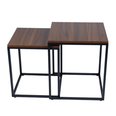 Bauerkraft G-820 Moderné štvorcové konferenčné stolíky 2 v 1, loft, orech