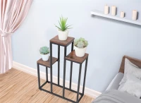 Bauerkraft H-027 Kovový dvojposchodový stojan na 3 kvety, rustikálny dub