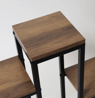 Bauerkraft H-027 Kovový dvojposchodový stojan na 3 kvety, rustikálny dub