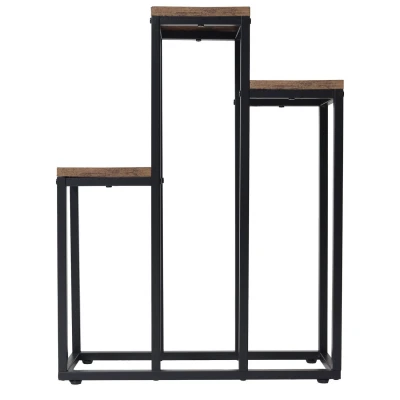 Bauerkraft H-027 Kovový dvojposchodový stojan na 3 kvety, rustikálny dub