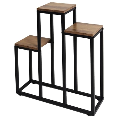 Bauerkraft H-027 Kovový dvojposchodový stojan na 3 kvety, rustikálny dub