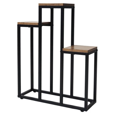 Bauerkraft H-027 Kovový dvojposchodový stojan na 3 kvety, rustikálny dub