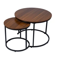 Bauerkraft G-819 Moderní kulaté konferenční stolky 2v1, loft/industrial, ořech