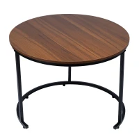 Bauerkraft G-819 Moderní kulaté konferenční stolky 2v1, loft/industrial, ořech