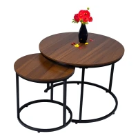 Bauerkraft G-819 Moderní kulaté konferenční stolky 2v1, loft/industrial, ořech