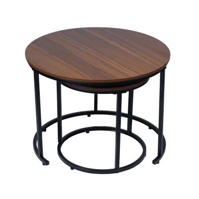 Bauerkraft G-819 Moderní kulaté konferenční stolky 2v1, loft/industrial, ořech
