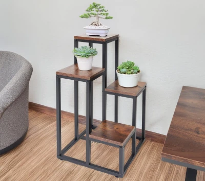 Bauerkraft H-017 Kovový stojan na 4 kvety, starožitný dub