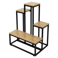 Bauerkraft H-608 Kovový viacúrovňový stojan na kvety, polica, starožitný dub