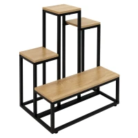 Bauerkraft H-608 Kovový viacúrovňový stojan na kvety, polica, starožitný dub