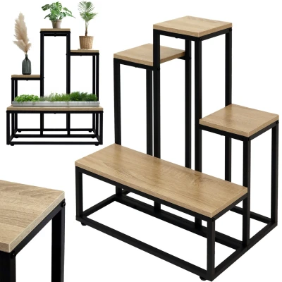 Bauerkraft H-608 Kovový viacúrovňový stojan na kvety, polica, starožitný dub