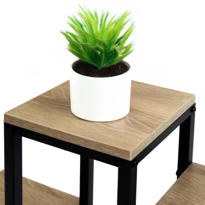 Bauerkraft H-608 Kovový viacúrovňový stojan na kvety, polica, starožitný dub