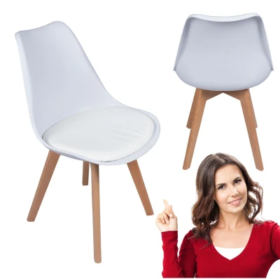 Bauerkraft G-508 Moderná škandinávska stolička s vankúšom, biela