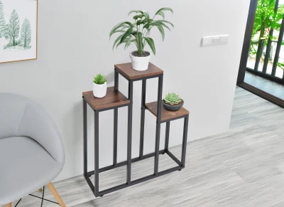 Bauerkraft H-021 Kovový patrový stojan na 3 květiny, antický dub