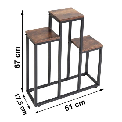 Bauerkraft H-021 Kovový patrový stojan na 3 květiny, antický dub